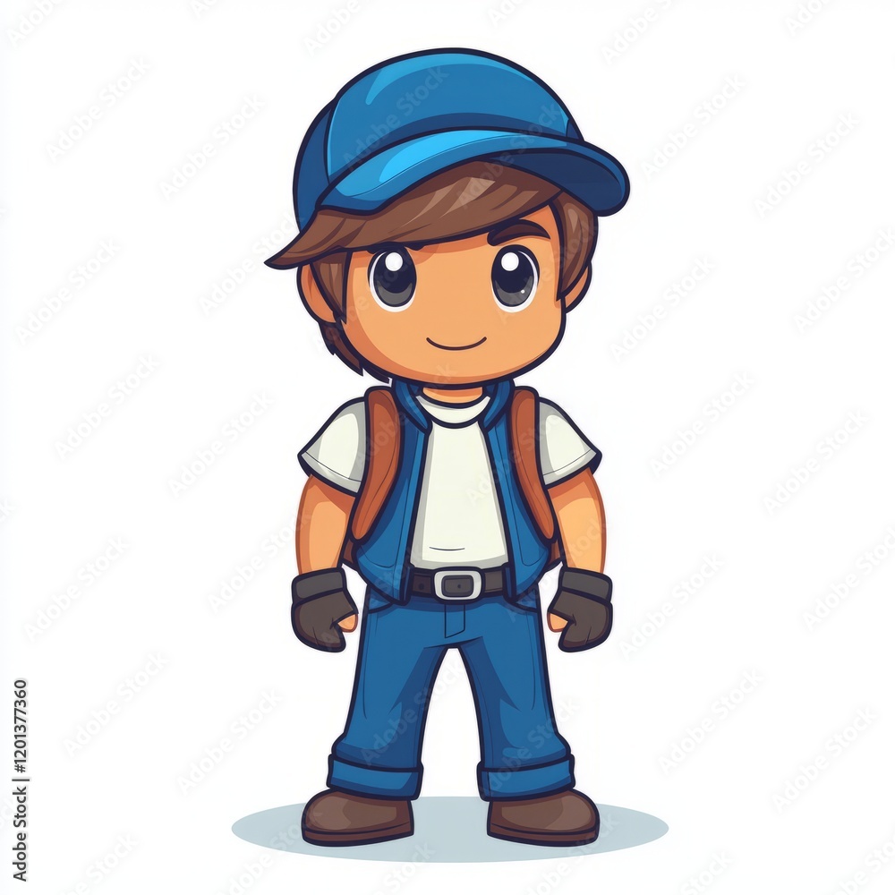 Cartoon Boy Wearing Blue Outfit Backpack And Cap Cartoon Boy Wearing Blue Outfit Backpack And Cap