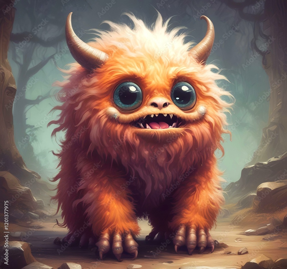 Obraz premium Illustration of fluffy and cute small monster.