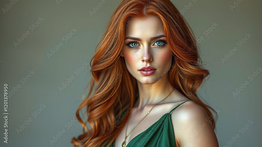 Fototapeta premium Radiant Redhead with Freckles and Graceful Expression