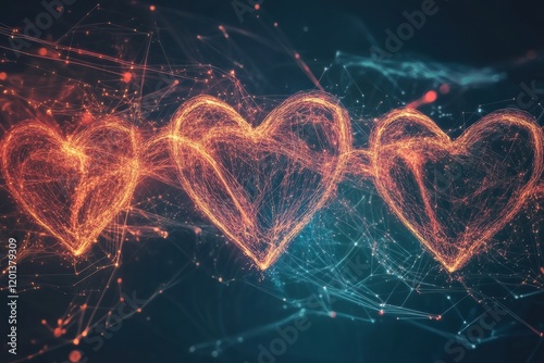 Vibrant digital representation of interconnected hearts showcasing love and connection through technology. Generative AI photo