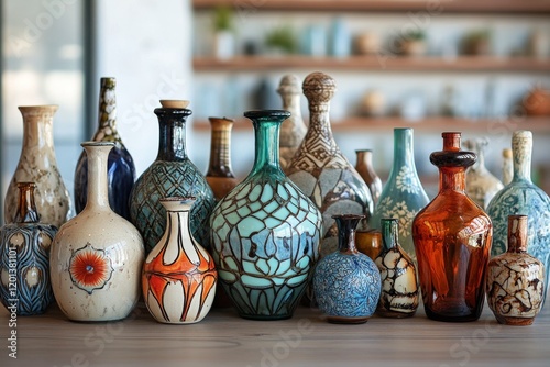 Collection of handcrafted vases showcasing a variety of designs and colors on...
