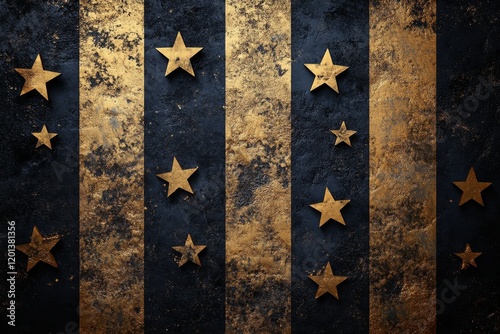 Golden stars and sparkles create a festive atmosphere in a dark background