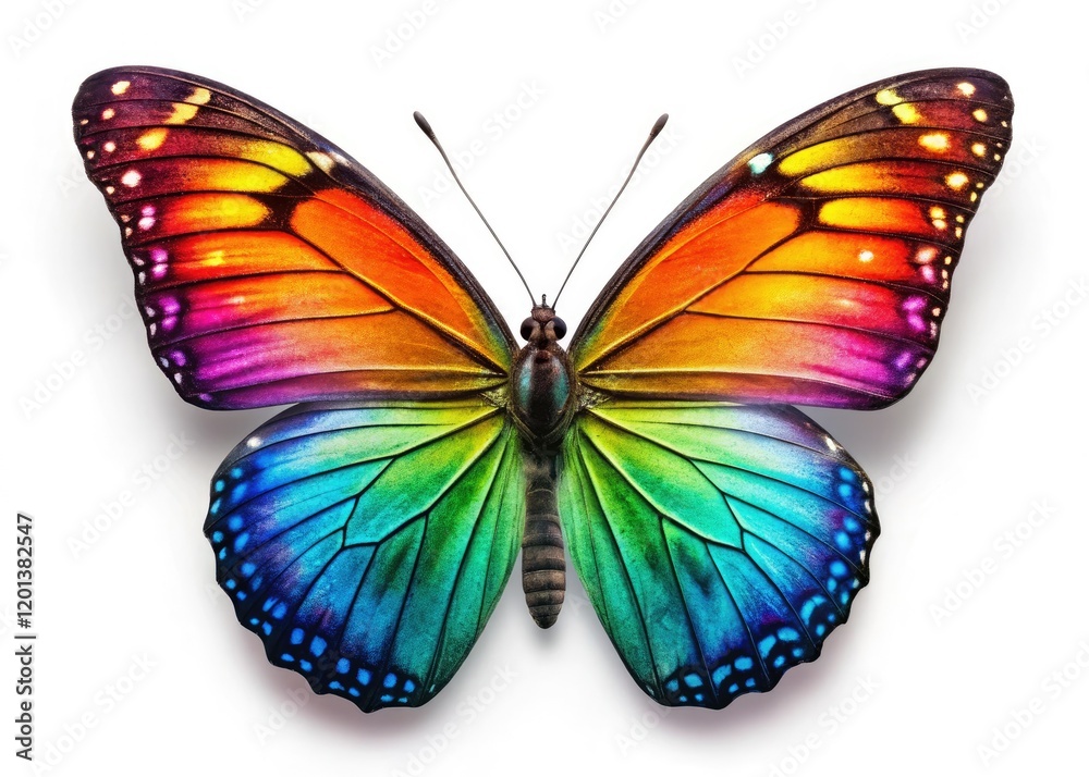 Obraz premium High-resolution drone shot of vibrantly colored butterfly wings, isolated against a clear background.