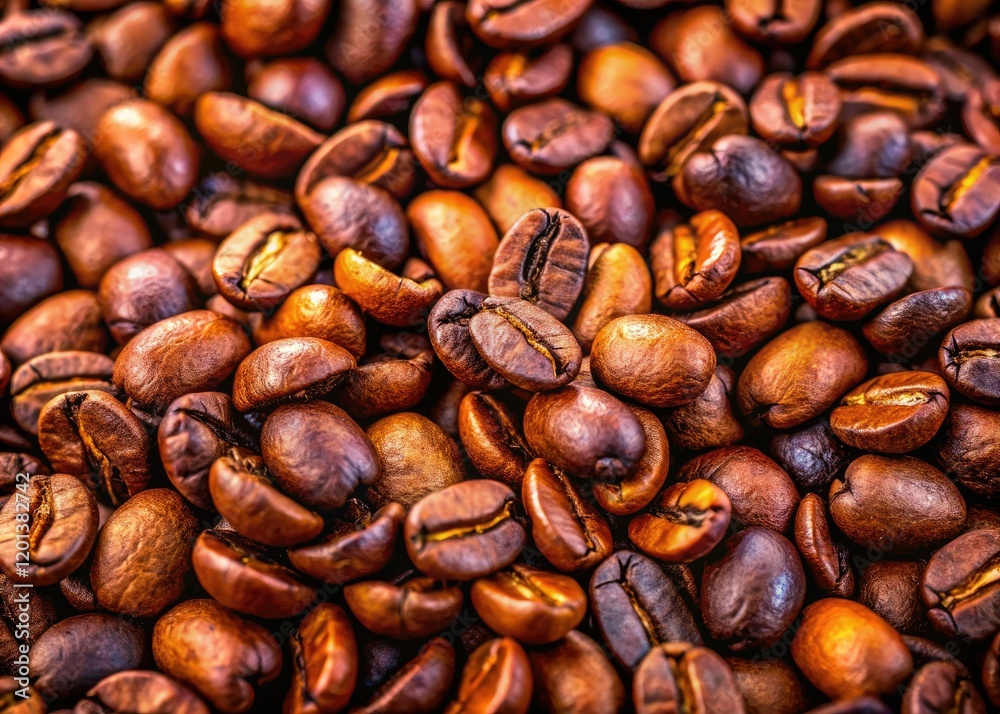 High-resolution image: Roasted coffee beans scattered, textured, rule of thirds composition. High-resolution image: Roasted coffee beans scattered, textured, rule of thirds composition.