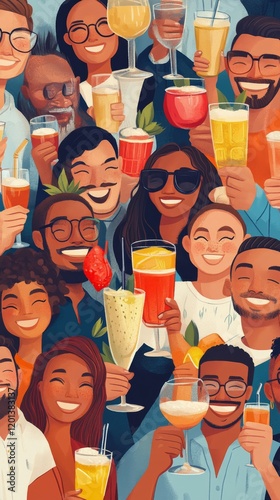 Friends celebrating together with colorful drinks in a lively setting