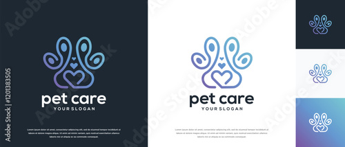 Dog paw logo design illustration. Dog paw love logo template.