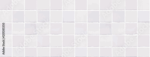 White tiled background with a glossy texture. The background features white squares creating a clean, minimalist look. Tile pattern background vector. Pink background.