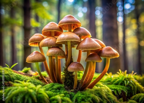 Olive-Brown Waxy Cap Mushroom in Mossy Forest - Herald of Winter photo