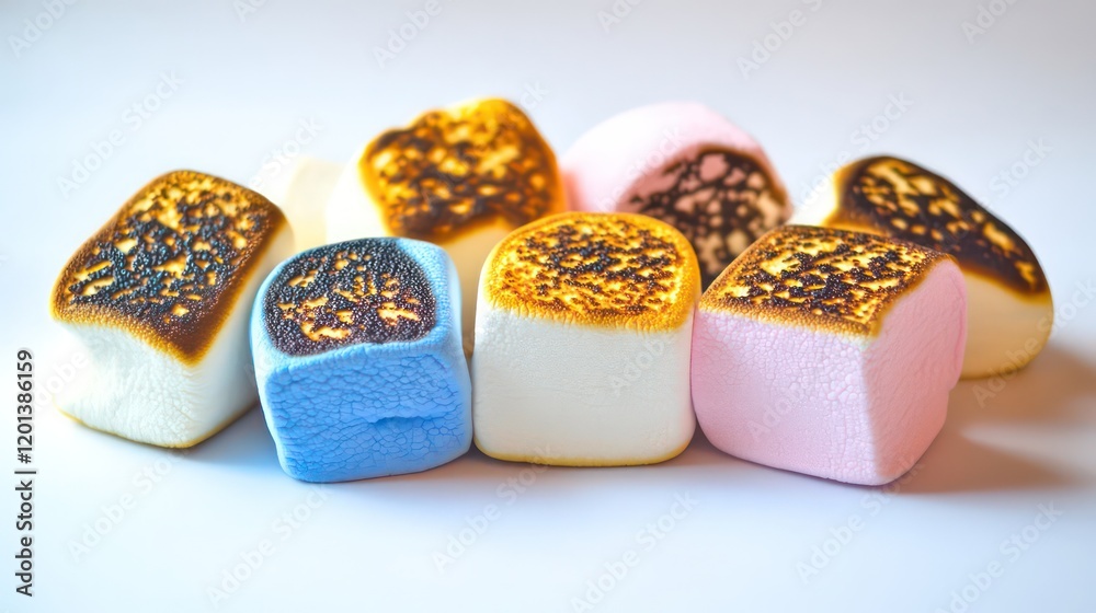 Colorful Toasted Marshmallows on White Generative AI