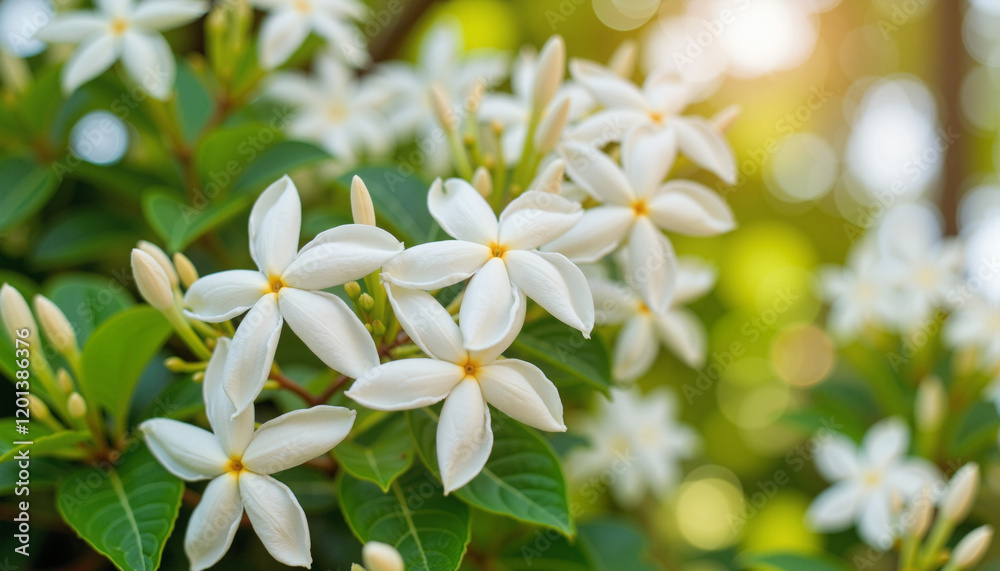 Blooming jasmine flowers in close-up, serene beauty Blooming jasmine flowers in close-up, serene beauty