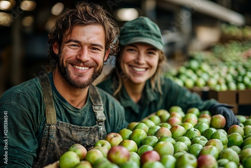 Colleagues talk and evaluate apples in the food processing center photo