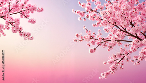 Wallpaper Mural Cherry blossoms in gradient style from dawn to dusk, nature's beauty Torontodigital.ca