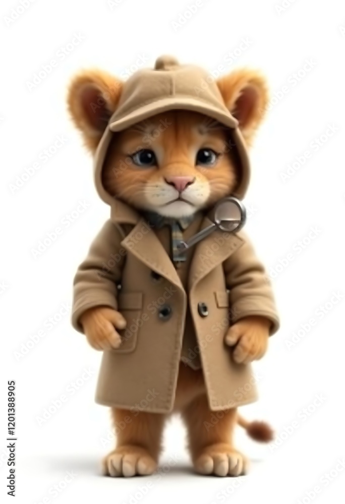 Adorable Lion Cub Detective in Trench Coat Adorable Lion Cub Detective in Trench Coat