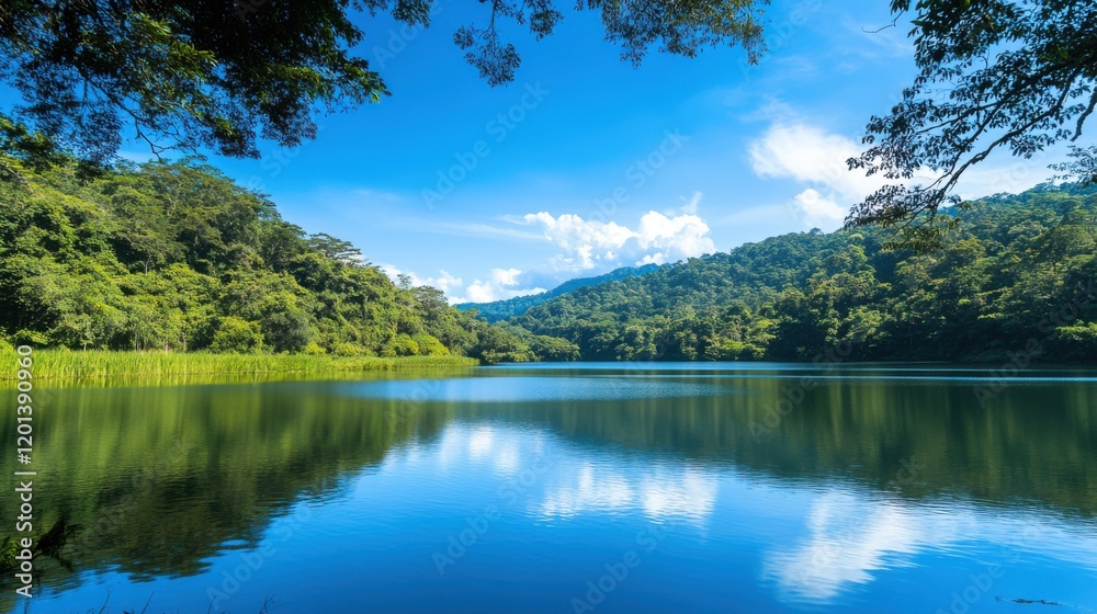 Fototapeta premium Serene Mountain Lake Reflection in Forest