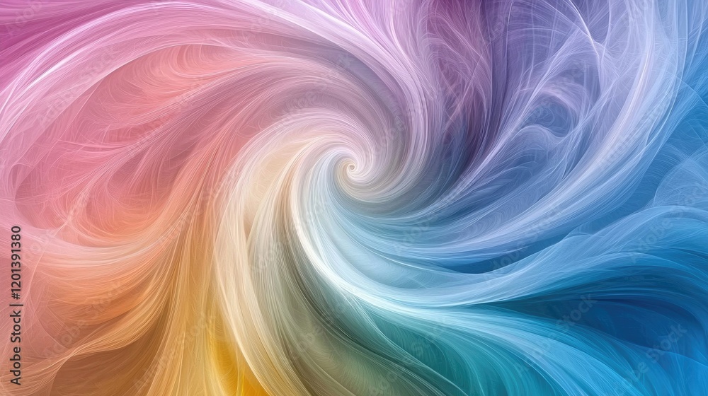 Obraz premium Abstract swirl of vibrant colors blending seamlessly, creating a dynamic and fluid motion effect. Shades of pink, orange, yellow, blue, and purple flow together beautifully. Generative AI