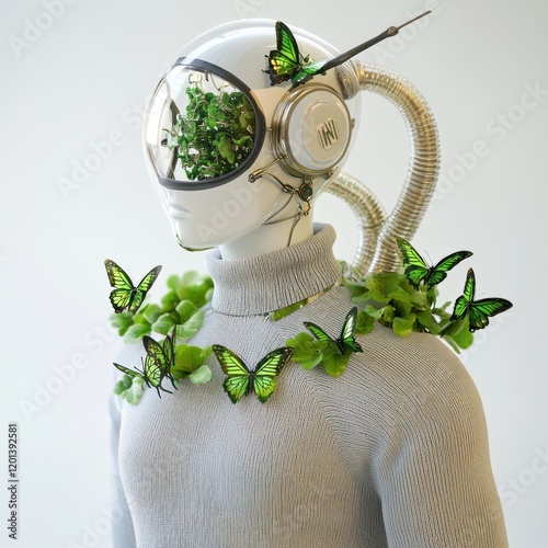 Organic tech helmet with butterflies and foliage photo