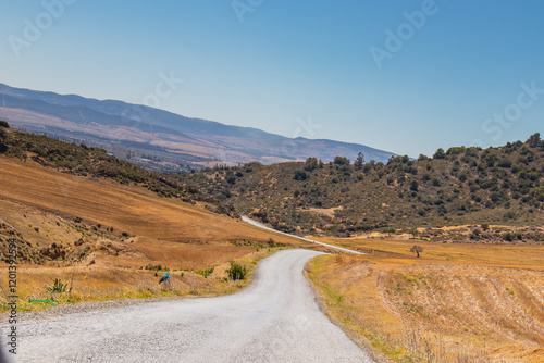 Scenic Mountainous Drive Through Fields in Testour, Beja, Tunisia photo