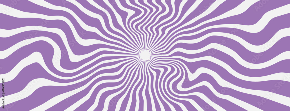Psychedelic background with wavy purple and white lines. The background features a hypnotic, swirling purple pattern. Psychedelic pattern background vector. Purple background.