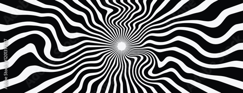 Psychedelic background with wavy purple and white lines. The background features a hypnotic, swirling purple pattern. Psychedelic pattern background vector. Purple background.