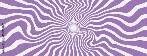 Psychedelic background with wavy purple and white lines. The background features a hypnotic, swirling purple pattern. Psychedelic pattern background vector. Purple background.