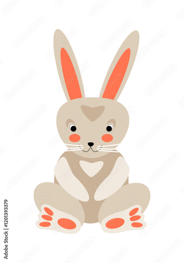 Cartoon sitting full face gray bunny. Vector illustration for design of cards, banners, invitations, packaging, prints for clothes Cartoon sitting full face gray bunny. Vector illustration for design of cards, banners, invitations, packaging, prints for clothes