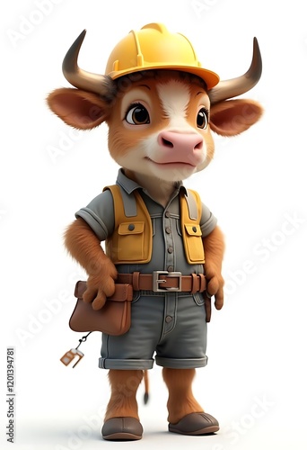 Adorable Construction Worker Bull Cartoon Mascot photo