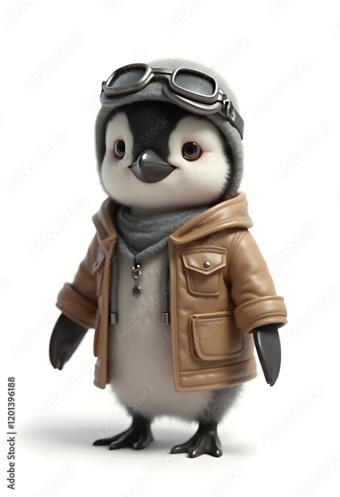 Adorable Penguin in Aviator Outfit 3d Render Adorable Penguin in Aviator Outfit 3d Render