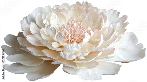 Digital artwork of a pastel-colored peony flower with soft, luminous petals. The composition emphasizes beauty, elegance, and nature's delicacy. Generative AI.