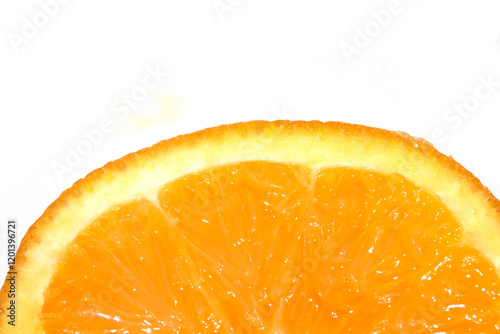 Close Up of Cirtus Fruit Orange Slice Cut on a White Background Isolated photo