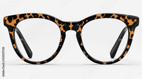Tortoise shell round eyeglasses.