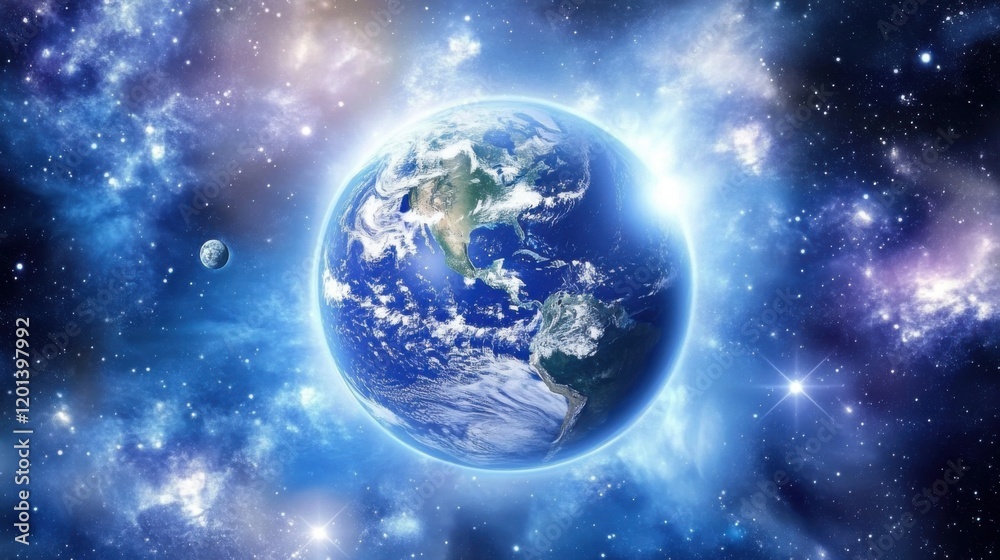 Fototapeta premium Spectacular Sunrise: Earth's Splendid Outlook as Observed from the Depths of Space