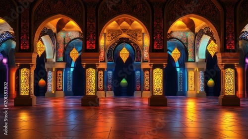 Illuminated Arabian Palace Hallway With Intricate Details