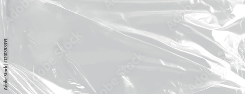 Glossy white background with a smooth, reflective texture. The white background creates a sleek, modern look. Plastic foil wrap texture background. Gray background vector.