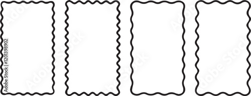 Set of rectangle frames with wavy edges. Rectangular shapes with wiggly borders. Picture or photo frames, empty text boxes, tags, labels isolated on white background. Vector graphic illustration. eps 