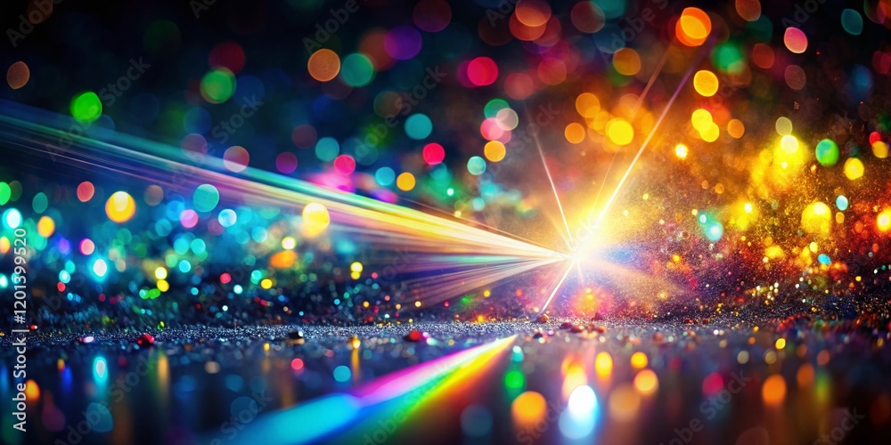 Fototapeta premium Panoramic Prism Light Leak Overlay: Magical Bokeh & Lens Flare Abstract Background