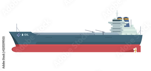 Oil Tanker Ship Vector Illustration. Fully Editable Element. Object Isolated on White Background. Easy to Edit and Customize