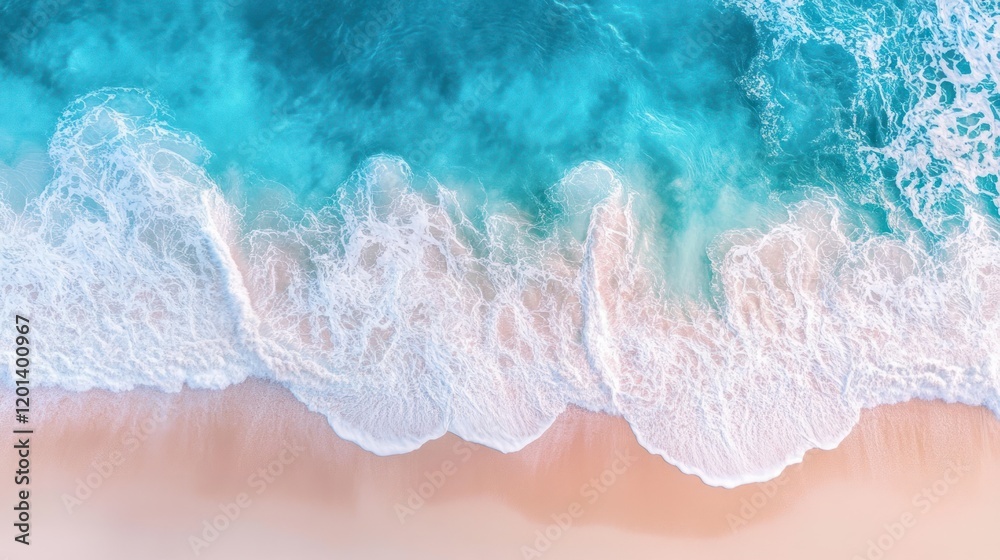 Aerial View of Turquoise Ocean Waves on Sandy Beach Aerial View of Turquoise Ocean Waves on Sandy Beach