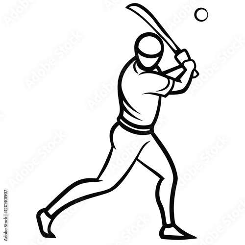 vector silhouette of a cricket batsman in the act of hitting the ball. 