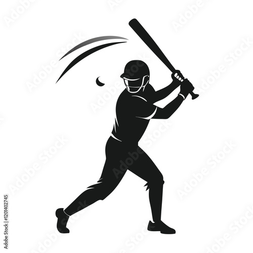vector silhouette of a cricket batsman in the act of hitting the ball. 