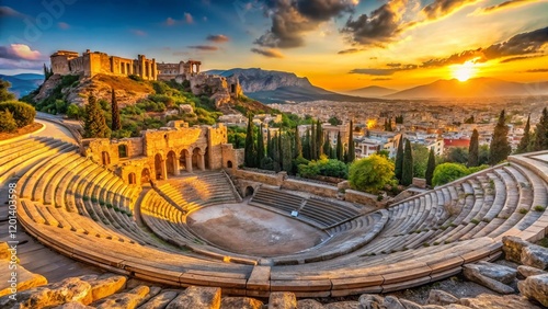 Panoramic View of Ancient Theatre of Dionysus, Athens, Greece - Majestic Ruins & Acropolis Background