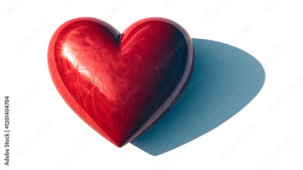 Fototapeta premium Glossy Red Heart Sculpture on Marble with Blue Shadow, Minimalist V2