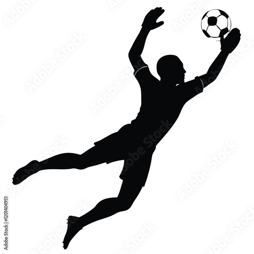 vector silhouette of a soccer goalkeeper making a dramatic save.  