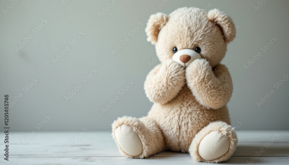 Fototapeta premium Adorable Teddy Bear Sitting on a Wooden Surface