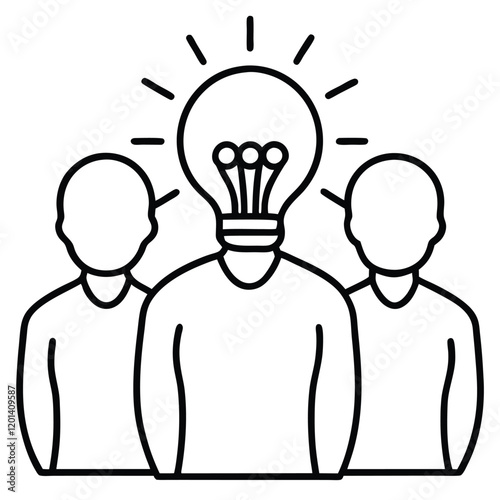 Creative Community Collaboration
Outline a group of three minimalistic human figures standing close together with a glowing light bulb floating above their heads, symbolizing collective innovation