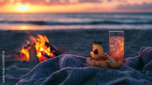 Saltwater taffy with a peach spritzer and a velvety blanket by a beach bonfire