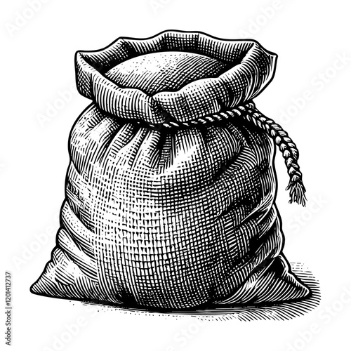 Sack of wheat sketch engraving black and white outline. Scratch board imitation.
