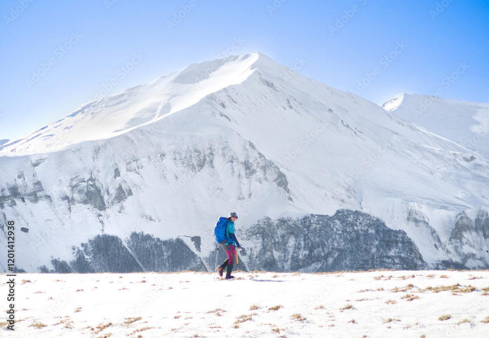Monti Sibillini (Italy) - The landscape summit in Marche and Umbria region, municipal of Montemonaco, Amandola and Norcia. Sibillini panoramic winter landmark, alpinistic with snow