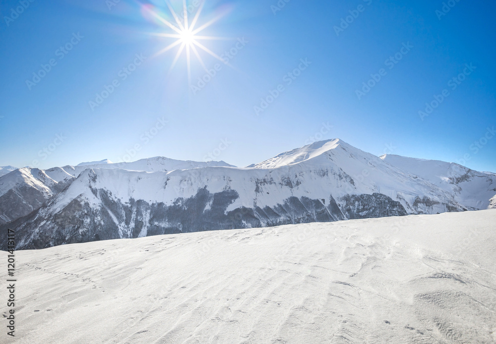Monti Sibillini (Italy) - The landscape summit in Marche and Umbria region, municipal of Montemonaco, Amandola and Norcia. Sibillini panoramic winter landmark, alpinistic with snow