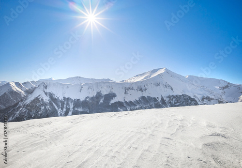 Obraz na płótnie Monti Sibillini (Italy) - The landscape summit in Marche and Umbria region, municipal of Montemonaco, Amandola and Norcia. Sibillini panoramic winter landmark, alpinistic with snow w salonie