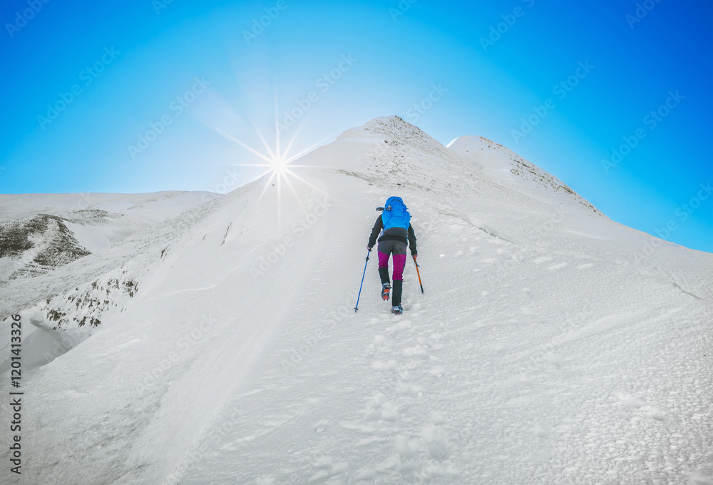 Monti Sibillini (Italy) - The landscape summit in Marche and Umbria region, municipal of Montemonaco, Amandola and Norcia. Sibillini panoramic winter landmark, alpinistic with snow